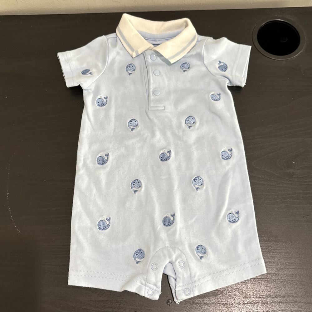 First Impressions Baby Boy Summer One Piece Outfit 6-9 Months Embroidered Whale